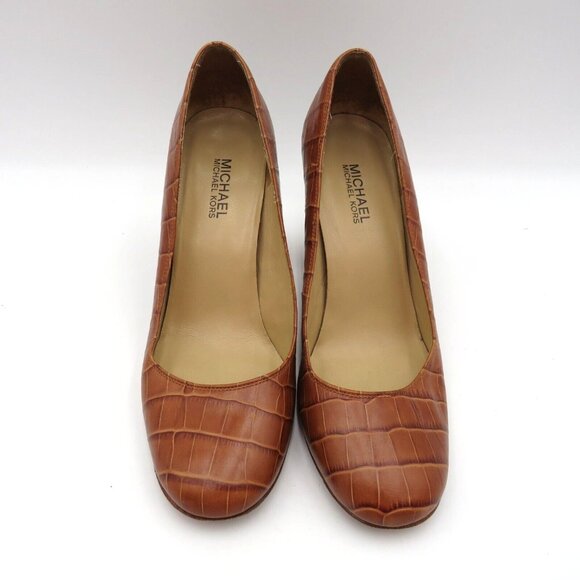 Michael Kors Womens Size 8 Brown Leather Pumps Closed Toe 4" Heel Reptile Look - Picture 2 of 11